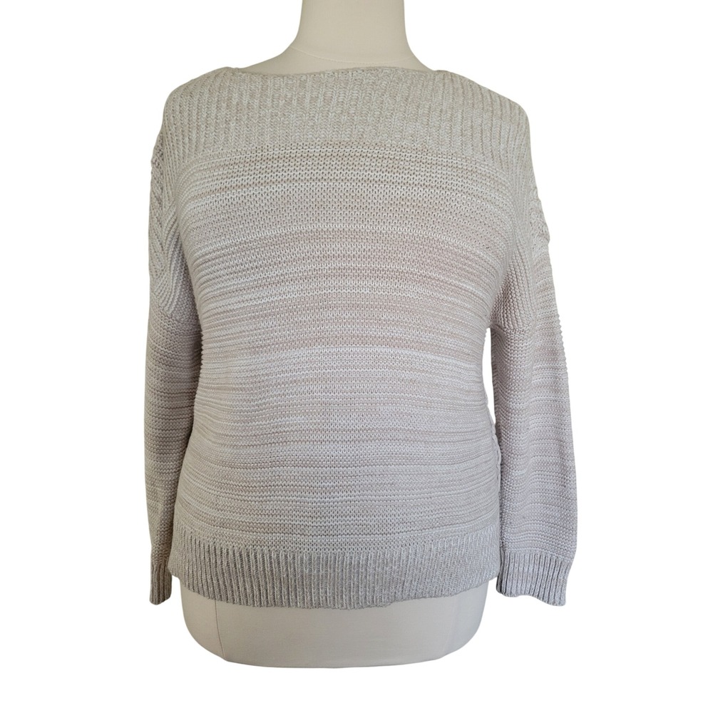 Style & Co Sweater Womens XL Beige Boat Neck Side Lace Up Cotton Blend Excellent